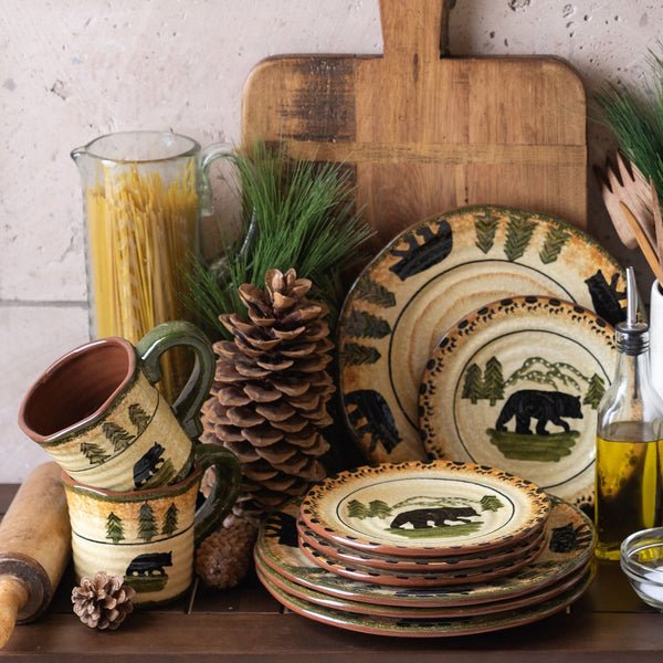 HiEnd Accents Rustic Bear Ceramic Dinnerware Set DI1810 Multi Color 100% durable Ceramic construction 11x0.5x2