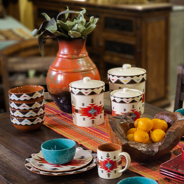 HiEnd Accents Del Sol Aztec Ceramic Dinnerware Set DI1835 Red, Brown Ceramic 11.2x11.2x2