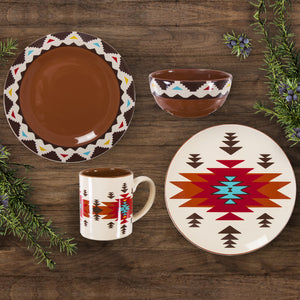 HiEnd Accents Del Sol Aztec Ceramic Dinnerware Set DI1835 Red, Brown Ceramic 11.2x11.2x2