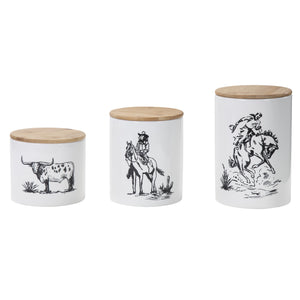 HiEnd Accents Ranch Life Canister Set DI2138CS01 White, Black Ceramic with bamboo lids 6x6x9.06