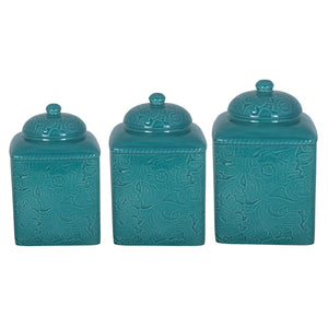 HiEnd Accents Savannah Canister Set DI4001CS-OS-TQ Turquoise Ceramic 6x6x9