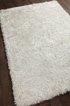 Chandra Rugs Diano 100% Polyester Hand-Woven Shag Rug White 9' x 13'