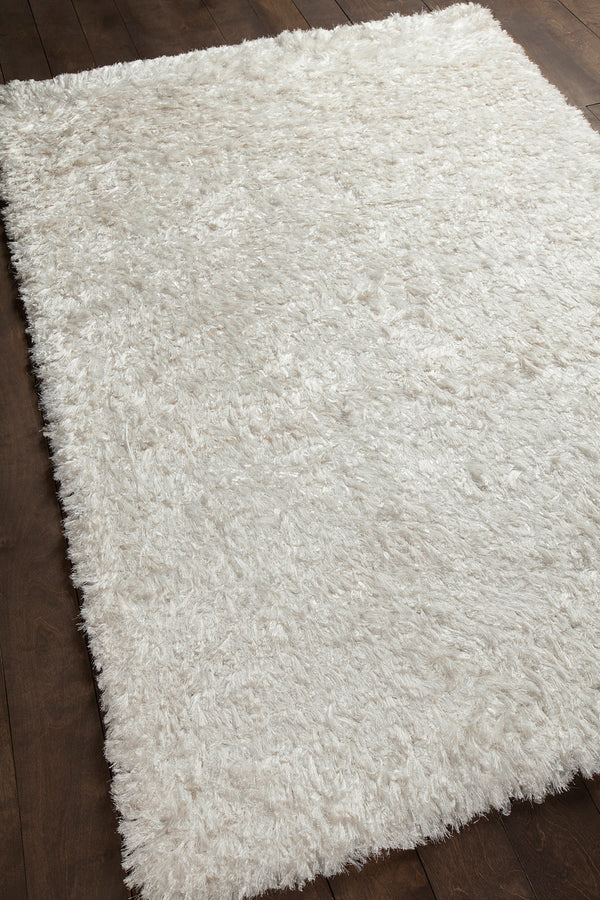 Chandra Rugs Diano 100% Polyester Hand-Woven Shag Rug White 9' x 13'