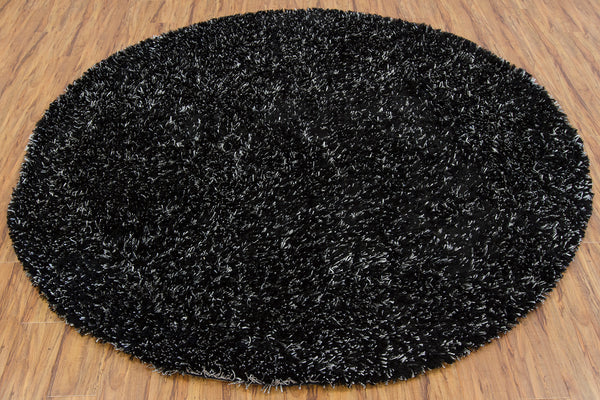 Chandra Rugs Dior 100% Polyester Hand-Woven Contemporary Shag Rug Black/White 7'9 Round