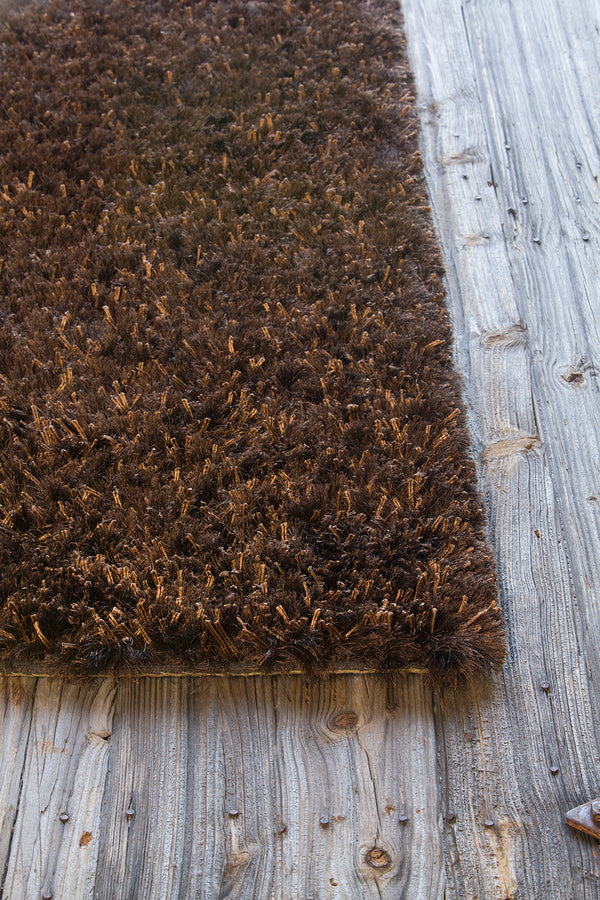 Chandra Rugs Dior 100% Polyester Hand-Woven Contemporary Shag Rug Brown/Black 9' x 13'