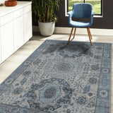 AMER Rugs Divine DIV-1 Hand-Knotted Bordered Transitional Area Rug Blue 10' x 14'