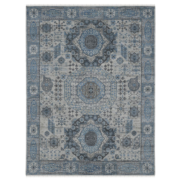 AMER Rugs Divine DIV-1 Hand-Knotted Bordered Transitional Area Rug Blue 10' x 14'