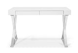 Elm Desk Large, High Gloss White, Two Drawers, Stainless Steel Base