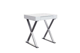 Elm Desk Small, High Gloss White, One Drawer, Stainless Steel Base