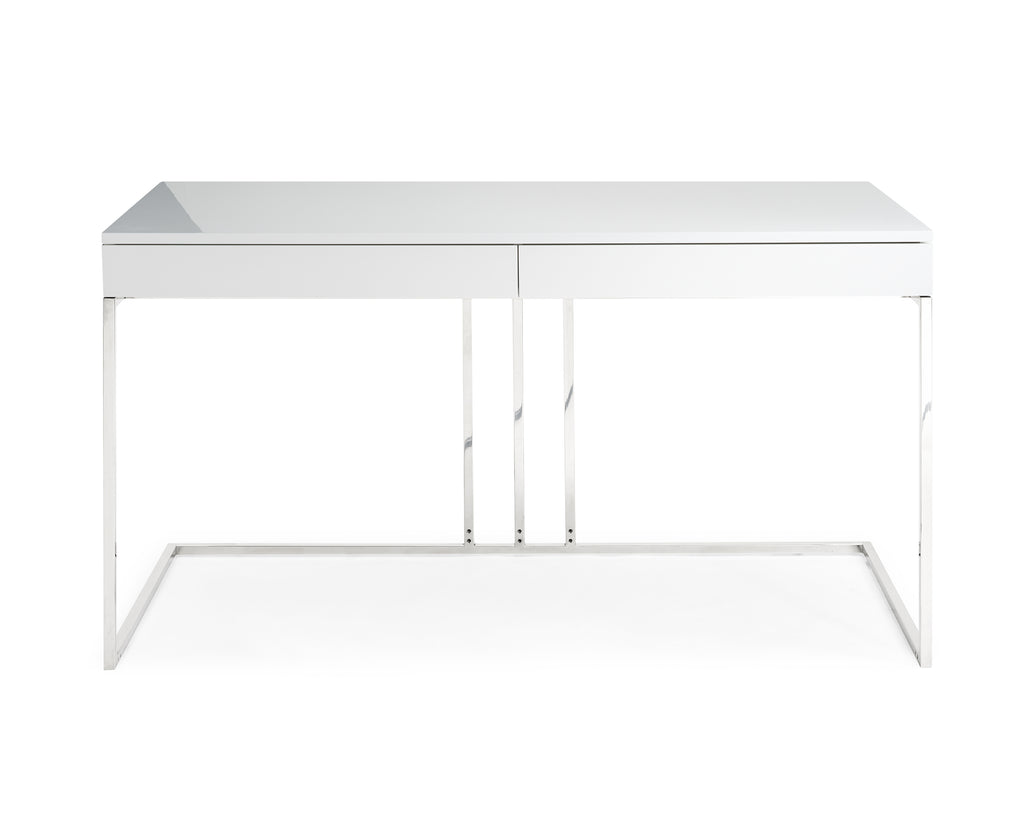 Sabine Desk In High Gloss White Lacquer With Stainless Steel Base
