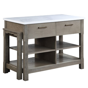 Feivel Transitional Kitchen Island with Pull Out Table Marble Top & Gray Finish DN00307-ACME