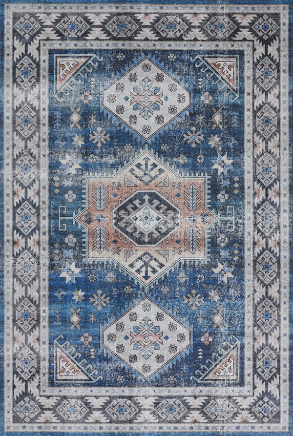 Momeni Novogratz Doheny DOH-3 Machine Made Transitional Oriental Indoor Area Rug Blue 9' x 12' DOHENDOH-3BLU90C0