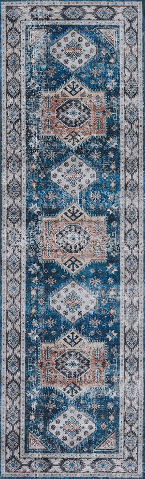 Momeni Novogratz Doheny DOH-3 Machine Made Transitional Oriental Indoor Area Rug Blue 9' x 12' DOHENDOH-3BLU90C0