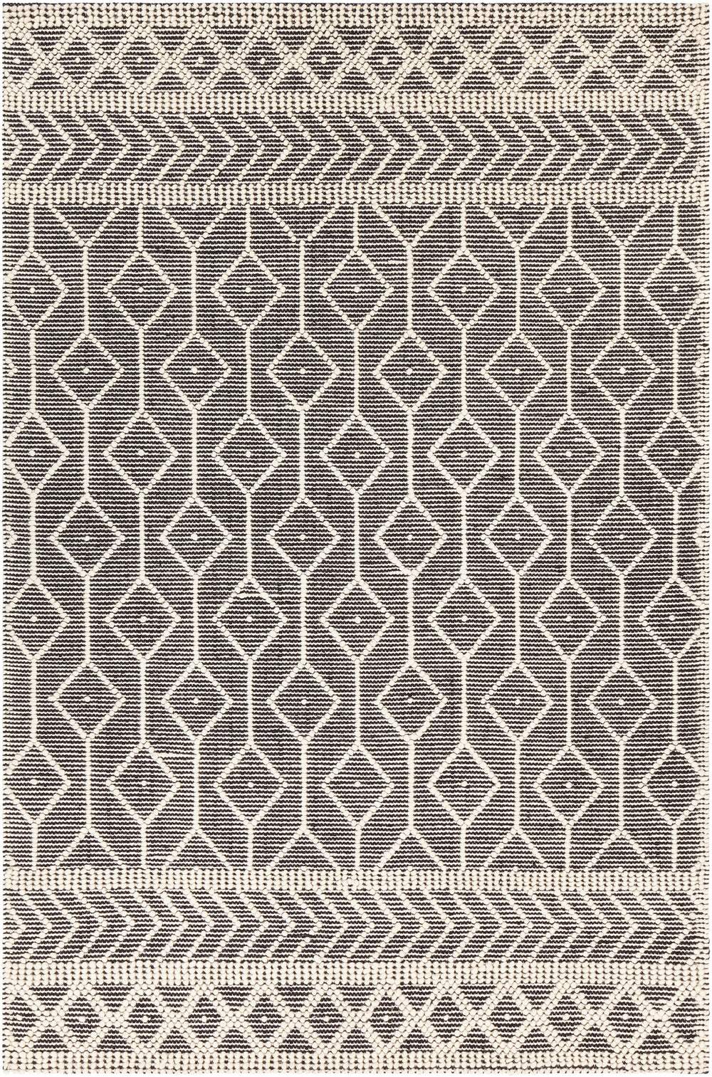 Chandra Rugs Doris 80 % Wool + 20% Cotton Hand-Woven Contemporary Rug Ivory/Black 7'9 x 10'6