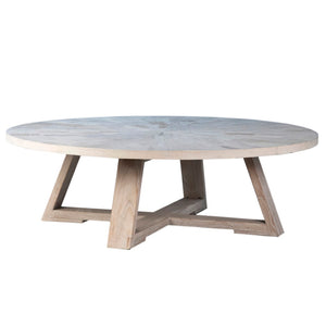 Dovetail Evan 52" Round Reclaimed Elm Pedestal Coffee Table Finished, Light Wash Finish DOV10352