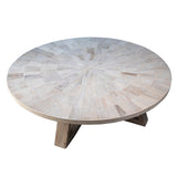 Dovetail Evan 52" Round Reclaimed Elm Pedestal Coffee Table Finished, Light Wash Finish DOV10352