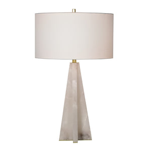 Dovetail Hastings 28" Tall White Marble Table Lamp with Brass Accents and White Drum Linen Shade DOV10546