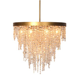 Dovetail Eli 24" Diameter Round Hanging Crystal and Brushed Brass Waterfall Chandelier DOV10554