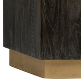 Dovetail Wayland Reclaimed Elm Hexagon Block Side Table in Ebony with Antique Brass Accent DOV10601