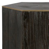 Dovetail Wayland Reclaimed Elm Hexagon Block Side Table in Ebony with Antique Brass Accent DOV10601