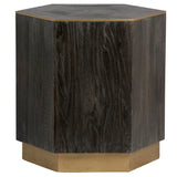 Wayland Reclaimed Elm Hexagon Block Side Table in Ebony with Antique Brass Accent