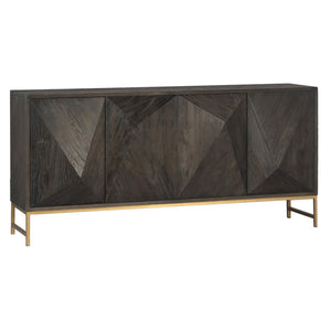 Dovetail Cameroon Espresso Stained Elm Wood and Brushed Brass Modern 73" 4-Door Sideboard DOV10613