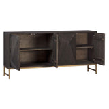 Dovetail Cameroon Espresso Stained Elm Wood and Brushed Brass Modern 73" 4-Door Sideboard DOV10613