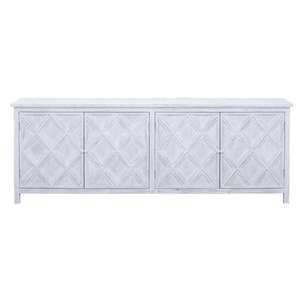Dovetail Santana 94" Reclaimed Pine White Washed Painted Carved Sideboard DOV10825