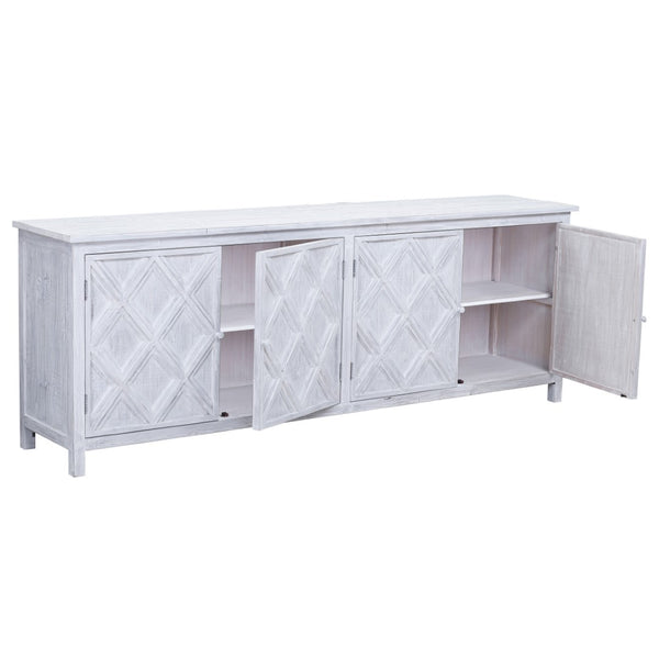 Dovetail Santana 94" Reclaimed Pine White Washed Painted Carved Sideboard DOV10825