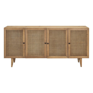 Dovetail Mondale 70" Reclaimed Pine and Rattan Panel Sideboard in Natural Honey Wood DOV10835