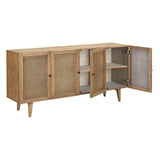 Dovetail Mondale 70" Reclaimed Pine and Rattan Panel Sideboard in Natural Honey Wood DOV10835