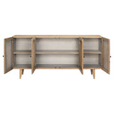 Dovetail Mondale 70" Reclaimed Pine and Rattan Panel Sideboard in Natural Honey Wood DOV10835