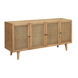 Dovetail Mondale 70" Reclaimed Pine and Rattan Panel Sideboard in Natural Honey Wood DOV10835