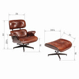 Dovetail Halson Full Grain Leather Tufted Swivel Easy Chair with Ottoman in Cognac Brown DOV1128