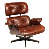 Dovetail Halson Full Grain Leather Tufted Swivel Easy Chair with Ottoman in Cognac Brown DOV1128