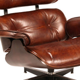 Dovetail Halson Full Grain Leather Tufted Swivel Easy Chair with Ottoman in Cognac Brown DOV1128