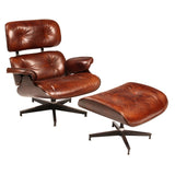 Halson Full Grain Leather Tufted Swivel Easy Chair with Ottoman in Cognac Brown