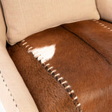 Dovetail Palomares Natural Goat Hide, Woven Cotton, and Mindi Wood Curved Wingback Occassional Chair in Brown DOV11573