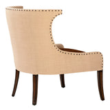 Dovetail Palomares Natural Goat Hide, Woven Cotton, and Mindi Wood Curved Wingback Occassional Chair in Brown DOV11573