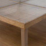 Dovetail Olney Mindi Wood Square Modern Coffee Table with Natural Woven Rattan Glass Covered Panels DOV11658