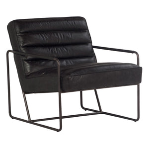 Dovetail Iggy Black Iron and Full Grain Channel Tufted Leather Occasional Arm Chair DOV1168