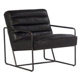 Iggy Black Iron and Full Grain Channel Tufted Leather Occasional Arm Chair