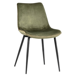 Dovetail Hazel Velvet Upholstered Dining Side Chair, Olive Green with Black Peg Legs, Set of 2 DOV12084