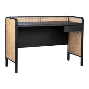 Dovetail Pavilion 49" Black Oak and Natural Rattan Modern Writing Desk DOV12129