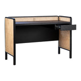 Dovetail Pavilion 49" Black Oak and Natural Rattan Modern Writing Desk DOV12129