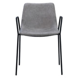 Dovetail Dean Two-Toned Modern Stone Grey Vegan Leather and Matte Black Iron Framed Dining Arm Chair, Set of 2 DOV12157