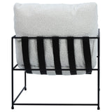 Dovetail Manlo Modern Black Iron and White Sheep Skin Upholstered Arm Chair DOV12172