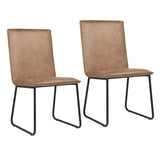 Clarke Modern Vegan Leather Upholstered Dining Chairs in Toffee with Black Iron Legs