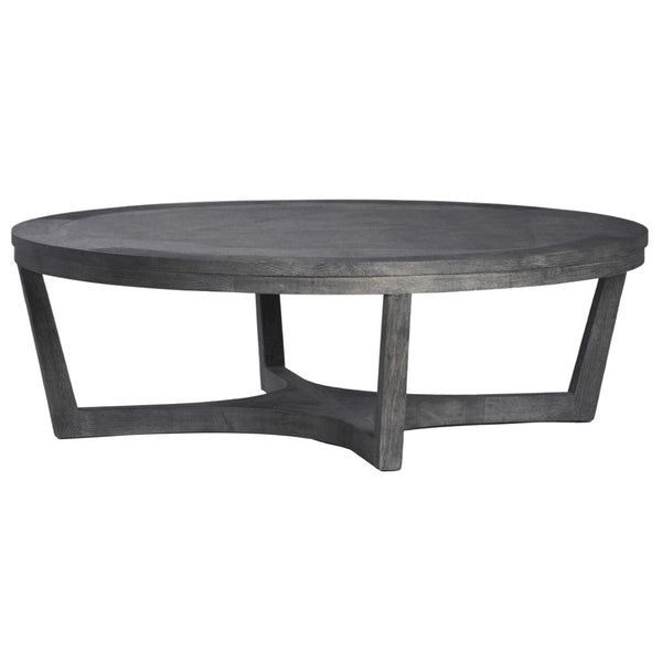 Dovetail Clovis 55" Round Oak Coffee Table with a Black Burnt Finish DOV13062