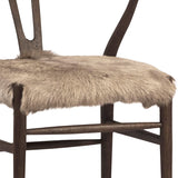 Dovetail Kairo Mid-Century Modern Wishbone Back Matte Dark Brown Finish Oak Chair with Goat Hide Fur Seat DOV13135